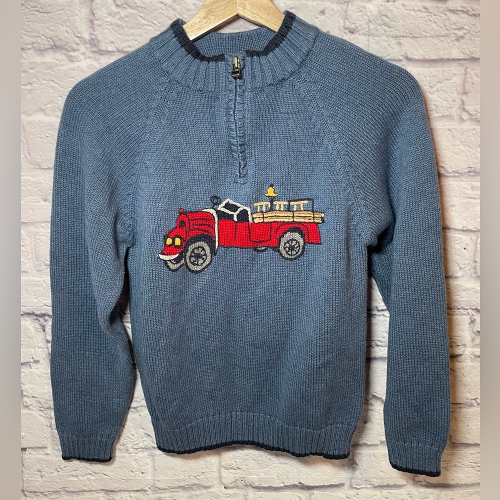 Vintage- Gymboree Boys Firehouse Hounds‎ Fire Truck Sweater size 8 quarter zip